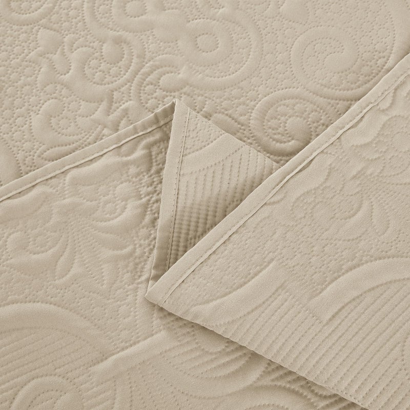 CHIXIN Quilt Twin Size - Damask Paisley Bedspread Coverlet Set - Classic & Gorgeous Style Bedding Cover, Ultrasonic Quilting, Reversible, Lightweight, 4 Piece, Taupe - Image 5